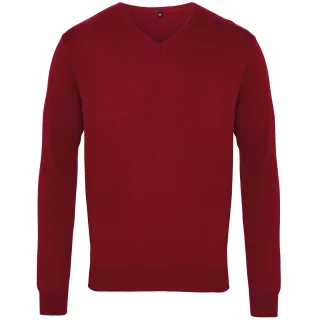 Premier Herren Strick-Pullover mit V-Ausschnitt (Burgunder)