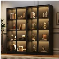 Merax Glasvitrine mit Glastüren inkl. LED (2-St) Hochschrank mit verstellbaren Einlegeböden,Bücherschrank,Standvitrine