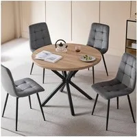GrandCA HOME Essgruppe Tisch- und Stuhl-Set im Nordischen Stil, Essgruppe mit Stühlen, (5-tlg), Stühle aus Dutch Velvet / Cord, Metallbeine, Schwarz/Grau