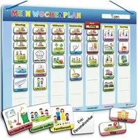 Likarto Magnettafel Magnetischer Wochenplaner für Kinder Montessori Planer mit 198 Magnete, Mit Kordel - Komplett beschreib- und abwischbar