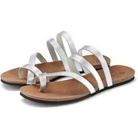 LASCANA Sommerschuh, Sandale, offener Schuh, Pantolette, Zehentrenner aus Leder im Metallic-Look
