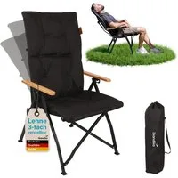 Skandika Campingstuhl Nojata, faltbar, 3-Fach verstellbare Rückenlehne, Tragetasche (Max. Benutzergewicht 120 kg, Material Armlehnen: Buchenholz), Sitzhöhe 43 cm, 5,2 kg leicht, Sitzfläche 50 x 50 cm, Anti-Rutsch-Füße