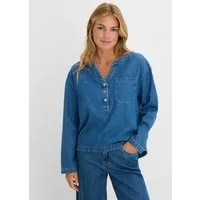 bonprix Jeansbluse Tunika, aus reiner Baumwolle, Oversize-Passform, Langarm