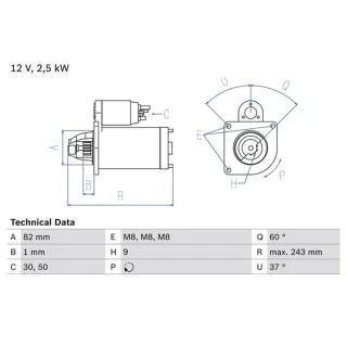 Bosch Anlasser 2,5 kW Citroen Fiat Peugeot 0986021640