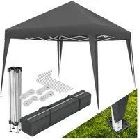 tectake Pavillon Rattan Gartenzelt, inklusive Spannseile, Heringe und Tragetasche, mit 0 Seitenteilen, (Partyzelt Linosa, in grau), 3 x 3 m, faltbar und wasserabweisend, höhenverstellbar, mit UV-Schutz