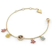 Guess Edelstahlarmband JUBB06033JWYGMCS, für Damen Blüten Charms Bunt/Goldfarben