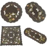 Westernlifestyle Tischdecke Eulen und Kastanienblätter Braun Leinen-Optik