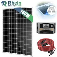 Rhein Beleuchtung Solarmodul 100W Solaranlage Komplettset 12V MPPT, 100w solarpanel, 100 W, Monokristallin, (Set, 4-St., für Wohnmobil, Boot, Garten, Camping), Monokristallines Solarpanel mit Kabel & Regler