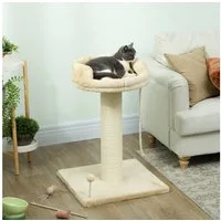 PawHut Kratzbaum klein, 85 cm Katzenbaum, Katzenkratzbaum mit Liegefläche, für Katzen unter 6 kg, Sisal, Beige