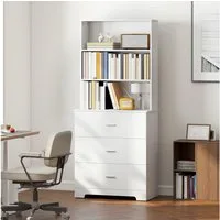 HOMCOM Bücherregal mit 3 Schubladen, 3 offenen Regalen, Bücherschrank 180 cm 1-tlg., für Wohnzimmer, Büro, Weiß