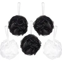 BRUBAKER Duschschwamm Badeschwamm-Set, 5-tlg., 5x Peeling- und Massage-Schwamm, Duschschwamm mit Aufhänger
