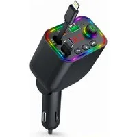 OYLCDI Bluetooth-FM-Transmitter für Auto,PD3.0/PP/PPSQC4.0+AFC Schnelllade KFZ-Transmitter Bluetooth FM Transmitter Auto zu mit Dual einziehbaren Kabeln, RGB Ambientebeleuchtung, PD Schnellladen, LED Digitalanzeige, Freisprecheinrichtung,U-Disk & Mus