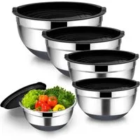 YMQHBS Rührschüssel Schwarz Edelstahl Schüssel Salatschüssel Set, Edelstahl, (Set, 4-tlg), Stapelbar, Leicht zu reinigen