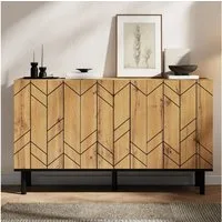 Merax Sideboard mit Wellenmuster Design (1 St), Kommode mit 3 Türen, Metallbeinen & Stauraum, 120×35×70cm