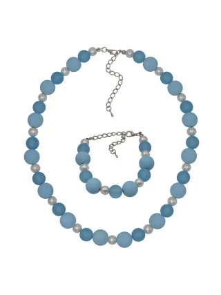 Steuer Modeschmuck Kette Set Armband und Collier Acrylperlen blau