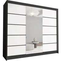 Sofnet Kleiderschrank Davos VI (mit Spiegel, Schiebetüren und Kleiderstange) Schwebetürenschrank mit 3 Türen, Schiebetürenschrank - 250x215x58 cm