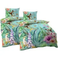 JACK Bettwäsche JACK by Kaeppel Mako Satin 4tlg. Digitaldruck Bettwäsche Äffchen Bunt, Satin, 4 teilig, Partnerbettwäsche, freundliches Urwaldmotiv