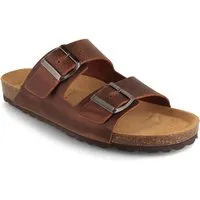 Tuffeln Leder-Sandalen 'Föhr' mit Korkfußbett Zweischnaller Pantolette Hausschuh mit gepolstertem Tieffussbett