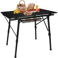 FIVMEN Campingtisch Camping Beistelltisch Faltbar Gartentisch Höhenverstellbar aus Alu, Balkontisch mit Packtasche, für Camping 90x52x45cm, Silber/Schwarz