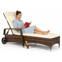 Feel2Home Gartenliege Polyrattan Sonnenliege mit verstellbarer Rückenlehne und Auflage, Stück, Set bestehend aus 1 Sonnenliege inkl. Kissen, Gartenliege mit Rollen, Kopfstütze und verstellbarer Rückenlehne
