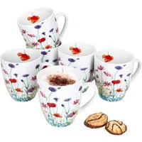 MamboCat Becher 6er Set Marie Kaffeebecher 320ml Porzellan-Tassen 6 Personen Blumen, Porzellan