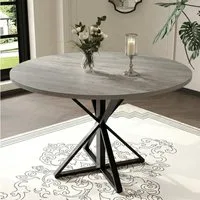 GarveeMore Esstisch runder aus Holz,robuster Metallsockel für 4 Personen, Küchentische mit rundem Sockel für Esszimmer,Küche,Wohnzimmer