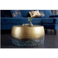 riess-ambiente Couchtisch ORIENT III Ø60cm gold / blau (Einzelartikel, 1-St), Wohnzimmer · rund · Metall mit Patina · Hammerschlag Design · handmade