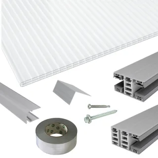 Polycarbonat Stegplatten | Terrassendach-Set | Mendiger Classic Verlegeprofil | 16 mm | Nova Lite | glasklar