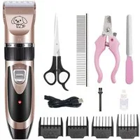 KINSI Hundeschermaschine Hundeschermaschine 1200 mAh, USB-Aufladung, geringes Rauschen,Roségold, Mit vier Kammaufsätzen + Plastikschere und andere Werkzeuge
