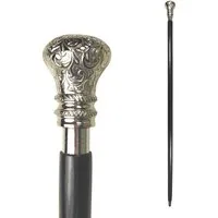 FTWdesign Frackstock Edler Vintage Spazierstock aus Holz mit graviertem Silbergriff Metall