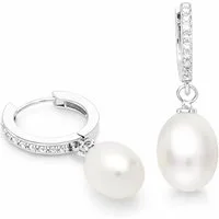 LÖB Perlenohrringe 925 Silber Creolen Zirkonia Zuchtperlen echte Tropfen Perlen Anhänger (Geschenke für Frauen Beste Freundin Mutter Mama Damen Ehefrau sie zum Geburtstag Ostern Muttertag Muttertagsgeschenk), Perlenohrringe Ohrringe Hängend Glitzer S