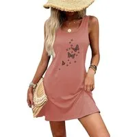 PYLIKE Unterkleid Damen ärmelloses Nachthemd mit Schmetterling Print Geeignet für Zuhause und Freizeit