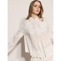 Apricot Shirtbluse Besticktes Baumwollhemd mit Blumenmuster