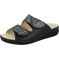 Longo LONGO Damen Pantolette schwarz silber bedrucktes Glattleder - Größe: Pantolette Wechselfußbett