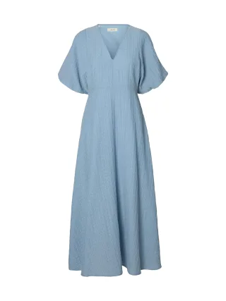selected women - SLFMADDIE SS CLOSED BACK MIDI DRESS NOOS Dusty Blue - Gr. - 38