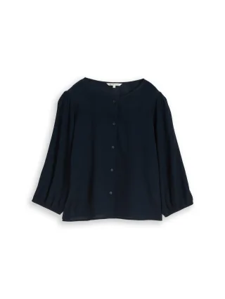 Denim Tom Tailor - Crinkle Bluse mit Knopfleiste sky captain blue - Gr. - XL