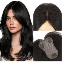 LuxusKollektion Echthaar-Extension Haartopper Echthaar Clip Extensions Ohne Pony -20g Natürliches Schwarz