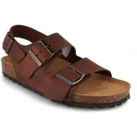 Tuffeln Leder-Sandalen 'Baltrum' mit Korkfußbett Dreischnaller Sandale Hausschuh mit weichem Tieffussbett