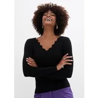 bonprix Strickpullover aus weichem Viskose-Mix, mit tollem Wellenausschnitt, Slim fit