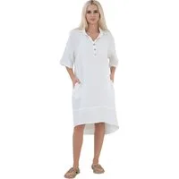WENOR Blusenkleid Musselin Damen Tunika Kleid Baumwolle Oversize Sommerkleid Locker geschnitten mit Hemdkragen, Knopfleiste und Seitentaschen