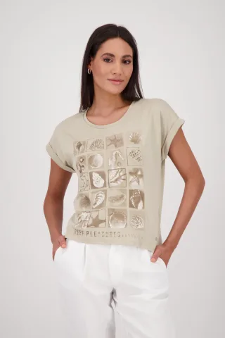 monari - T-Shirt mit Muschel-Print und Strasssteinen bamboo - Gr. - 34