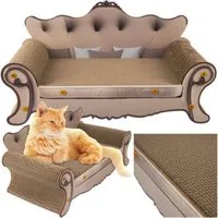 Purlov Kratzpappe Katzenkratzer-Sofa mit stabiler Konstruktion und elegantem Design., (Kratzbaum mit Sofa-Design, ideal für Katzen jeder Größe., Inklusive Kratzbaum und Montagezubehör für einfache Installation), Kombination aus Sofa und Kratzbaum für