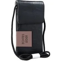 XiRRiX Handytasche Echt Leder Handy Umhängetasche schwarz (1-tlg., incl. Umhängeband), mit zwei Karteneinsteckfächern auf der Rückseite