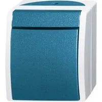 Kreuzschalter Aufputz mit Wippe, Basiselement mit Komplettgehäuse, Typ 2601/7 W-53 blaugrün, Retail