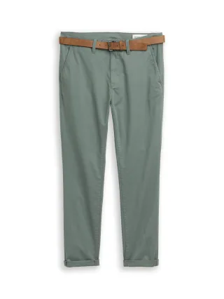 Denim Tom Tailor - Slim Chino Hose mit Gürtel washed jasper green - Gr. - 29/34