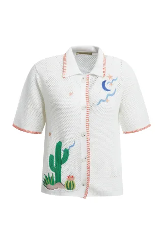 Smith&Soul - Crochet Cardigan w Placed Artwork offwhite - Gr. - S