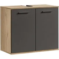 mokebo Waschbeckenunterschrank Der Waschbär (60x70x34 cm, in Viking Oak) Made in Germany, Waschtischunterschrank aus Holz in Eiche Schwarz