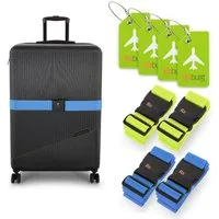 Raburg Gepäckgurt Reiseset Koffergurt, Kofferanhänger, (8-teiliges Set, 8-tlg., Schwarz, Grün, Blau), ideal für: Flugreise, Reisegepäck, Taschen, Koffer, Trolley, Kreuzfahrt