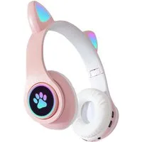 KINSI Bluetooth-Headset, Kopfhörer mit Katzenohren, RGB-LED-Leuchten Kinder-Kopfhörer (AVRCP-Bluetooth, HSP, A2DF Bluetooth, HSF 1.5, Katzenohr-Headset für Mädchen, kompatibel mit Tablet/Computer/Telefon)