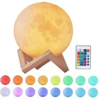 queence USB-Tischleuchte 3D-Mondlampe, 16 Farben, Nachtlicht mit Fernbedienung, 16 Farben, 3D-Mondlampe dimmbar mit Fernbedienung und USB-aufladbar